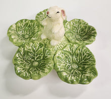 Load image into Gallery viewer, Ceramic Rabbit in Cabbage Patch Divided Candy Dish
