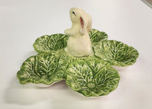 Load image into Gallery viewer, Ceramic Rabbit in Cabbage Patch Divided Candy Dish
