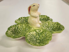 Load image into Gallery viewer, Ceramic Rabbit in Cabbage Patch Divided Candy Dish
