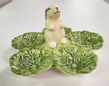 Load image into Gallery viewer, Ceramic Rabbit in Cabbage Patch Divided Candy Dish
