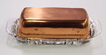 Load image into Gallery viewer, Pressed Glass Butter Dish &amp; Coppertone Lid
