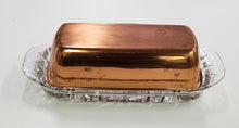 Load image into Gallery viewer, Pressed Glass Butter Dish &amp; Coppertone Lid
