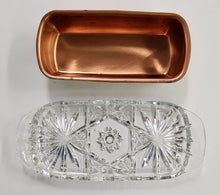 Load image into Gallery viewer, Pressed Glass Butter Dish &amp; Coppertone Lid
