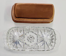Load image into Gallery viewer, Pressed Glass Butter Dish &amp; Coppertone Lid

