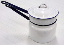 Load image into Gallery viewer, Vintage White &amp; Blue Enamelware Double Boiler

