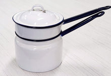Load image into Gallery viewer, Vintage White &amp; Blue Enamelware Double Boiler
