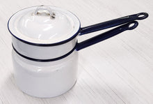 Load image into Gallery viewer, Vintage White &amp; Blue Enamelware Double Boiler
