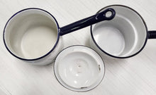 Load image into Gallery viewer, Vintage White &amp; Blue Enamelware Double Boiler
