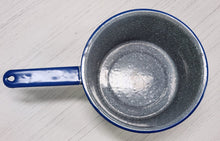 Load image into Gallery viewer, Vintage Gray Graniteware &amp; Blue Saucepan
