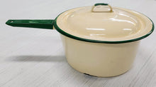 Load image into Gallery viewer, Vintage Yellow &amp; Green Enamelware Saucepan with Lid

