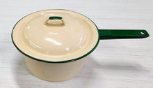 Load image into Gallery viewer, Vintage Yellow &amp; Green Enamelware Saucepan with Lid
