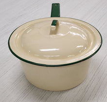 Load image into Gallery viewer, Vintage Yellow &amp; Green Enamelware Saucepan with Lid
