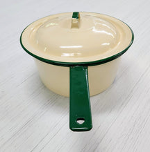 Load image into Gallery viewer, Vintage Yellow &amp; Green Enamelware Saucepan with Lid
