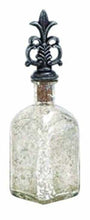 Load image into Gallery viewer, 8.5&quot; Rounded Top Decorative Mercury Glass Bottle with Fleur De Lis Topper 39912
