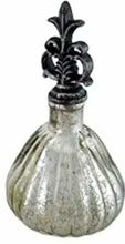 Load image into Gallery viewer, 8" Fluted Decorative Mercury Glass Bottle with Fleur De Lis Topper 39912
