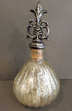 Load image into Gallery viewer, 8" Fluted Decorative Mercury Glass Bottle with Fleur De Lis Topper 39912
