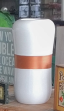 Load image into Gallery viewer, NEW 10" White Ceramic Vase Gold Band
