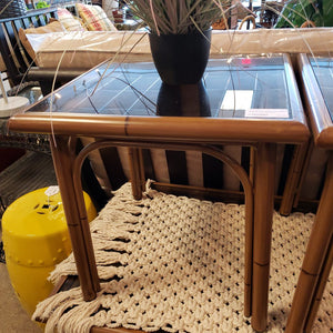 NEW 18" Smith Barnett Square Glass Top Metal Bamboo Style Side Table