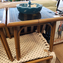 Load image into Gallery viewer, NEW 18&quot; Smith Barnett Square Glass Top Metal Bamboo Style Side Table
