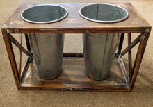 Load image into Gallery viewer, NEW Distressed Wood Planter Display with Galvanized Buckets
