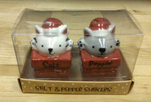 Load image into Gallery viewer, NEW Santa Cat in Chimney Salt &amp; Pepper Set
