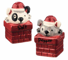 Load image into Gallery viewer, NEW Santa Dog in Chimney Salt &amp; Pepper Set
