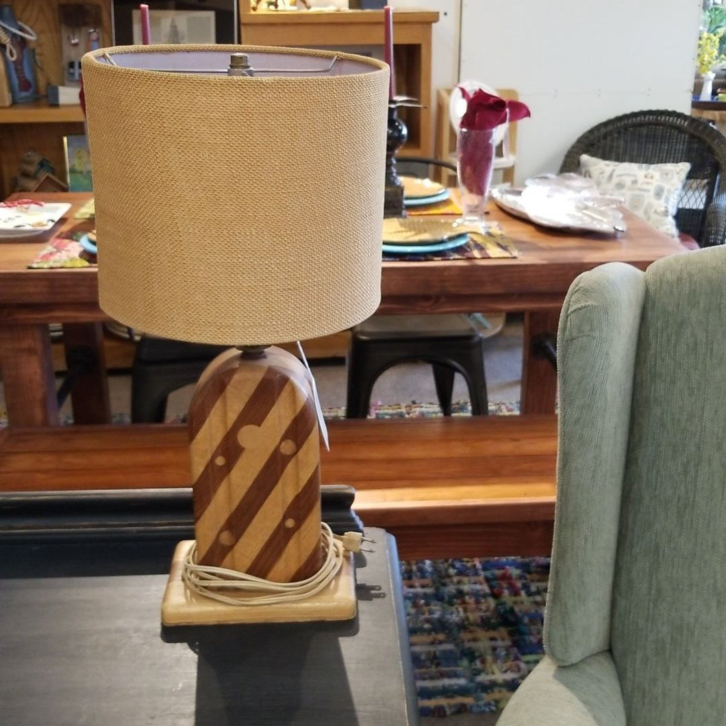 Striped Wood Table Lamp with Burlap Shade