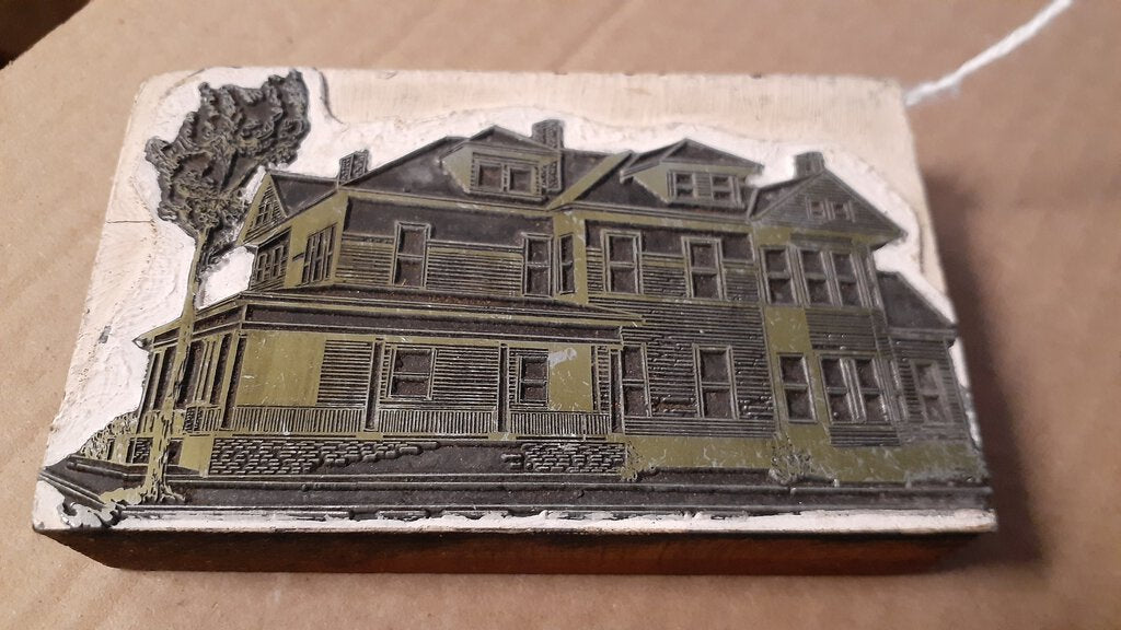 Wood Block with Vintage House Stamp