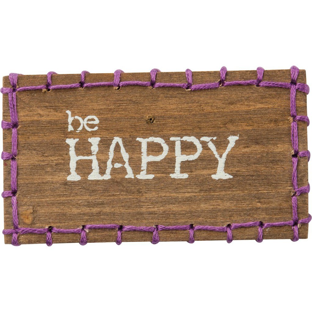 NEW Stitched Block Magnet - Be Happy - 34009