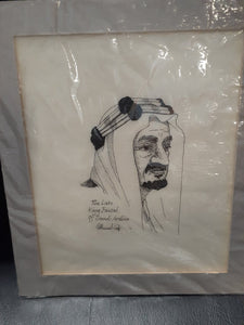 Ink Drawing "The Late Faisal", Signed