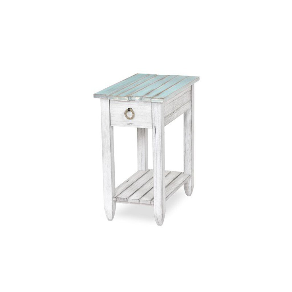 NEW Picket Fence Chairside Table - Distressed Bleu/White Finish