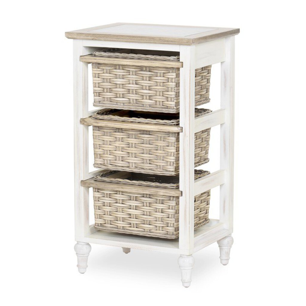 NEW Island Breeze 3 Basket Storage Cabinet - Weathered Wood & White