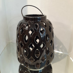 NEW Black Glazed Ceramic Lattice Lantern 14009-C