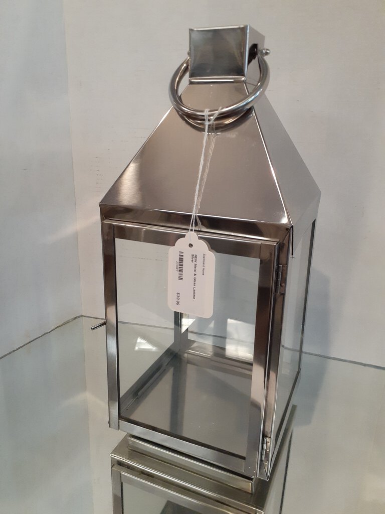 NEW Metal & Glass Lantern - Silver