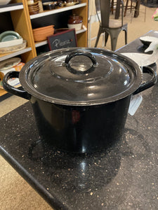 9.5" Black Vintage Enamelware Pot with Lid