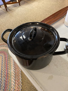 8" Black Vintage Enamelware Pot with Lid