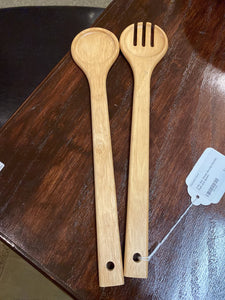 2 PC Set: Wood Serving Utensils, Fork and Spoon
