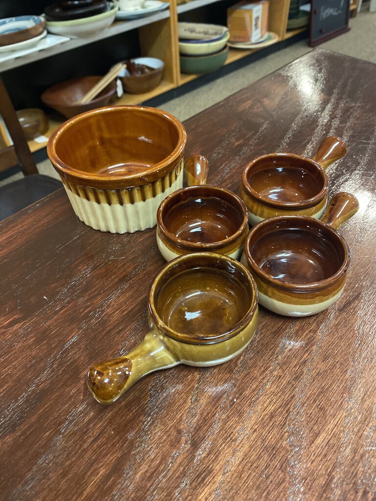 SET 5-Pc Drip Glaze Bowl and Four Cups