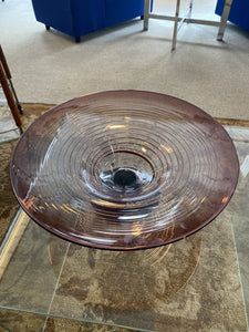 14" Plum Art Glass Pedestal Bowl, Signed