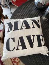 Load image into Gallery viewer, 17&quot; Black and White &quot;Man Cave&quot; Pillow, some wear
