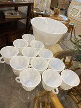 Load image into Gallery viewer, Vintage Milk Glass Punch Bowl and 12 Punch Glasses

