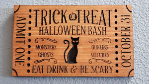 Wood Sign - "Trick or Treat Halloween Bash"