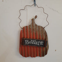 Load image into Gallery viewer, NEW 6&quot; Salvage Pumpkin Ornament &quot;Beware&quot; F181114
