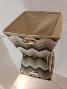 NEW - Beige and Brown Chevron Canvas Storage Bin - 9" x 10"