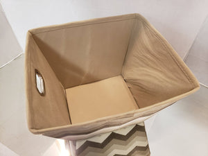 NEW - Beige and Brown Chevron Canvas Storage Bin - 9" x 10"