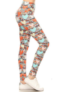 NEW One Size Leggings - Gray with Multicolor Hearts LY5R-R921W