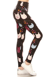 NEW One Size Leggings - Black with Owls & Hearts LY5R-R916W