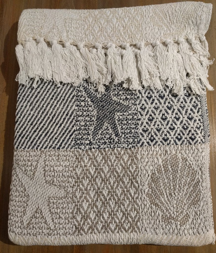 NEW Shells and Starfish Cotton Throw - Dark Blue, Tan & White