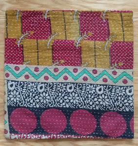 NEW 18" Handmade Kantha Pillow Cover - Patterned Front / Orange Back