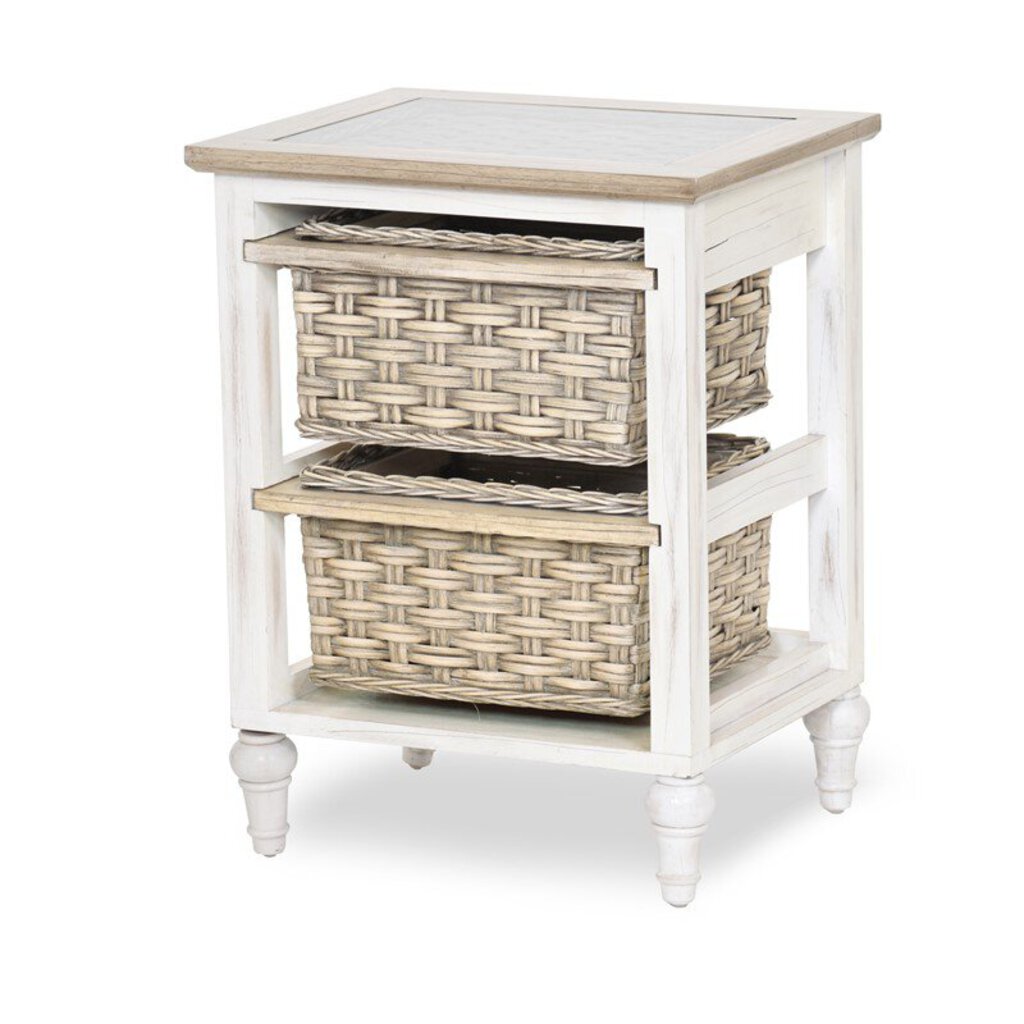 NEW Island Breeze - 2-Basket Side Table - Weathered Wood & White